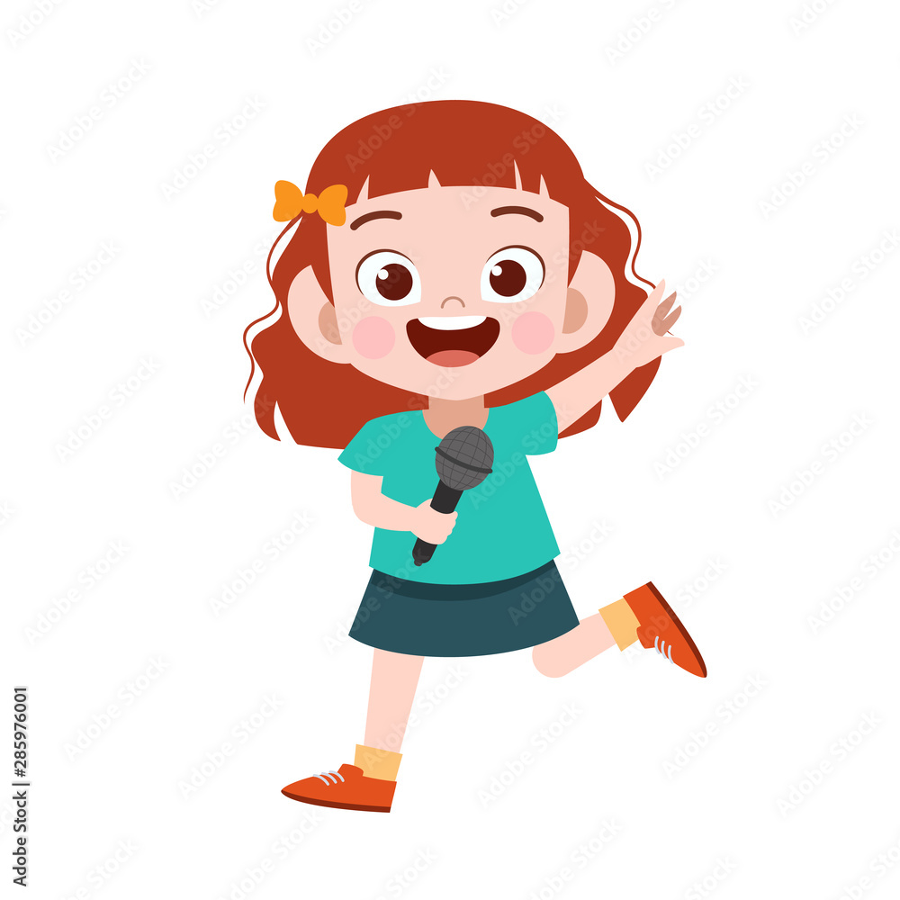 happy kid play sing karaoke music vector happy kid play sing karaoke music vector