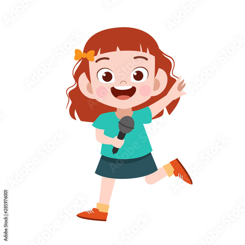 happy kid play sing karaoke music vector