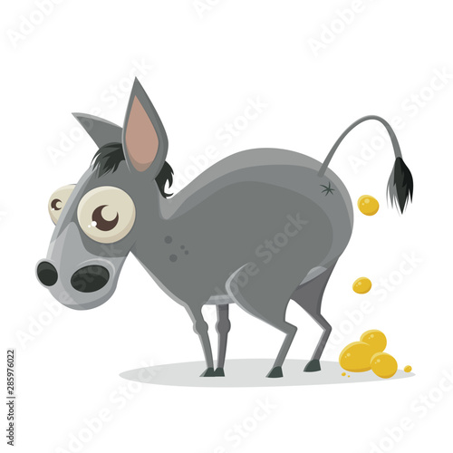 funny cartoon illustration of the backside of a donkey producing gold nuggets