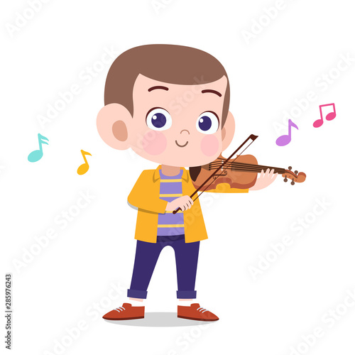 happy kid play violin music vector