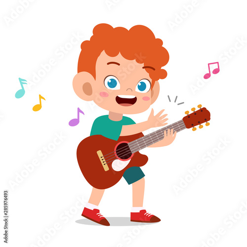 happy kid play guitar music vector