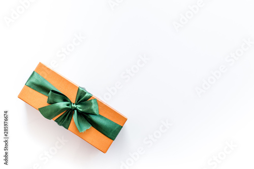 box for gifts on white background top view mock up