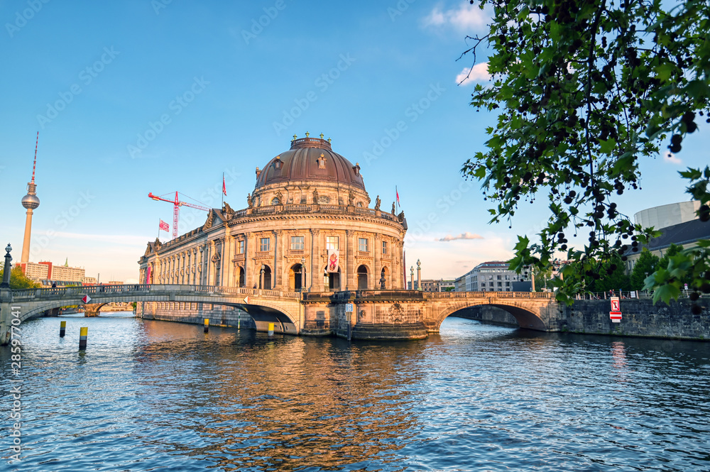 Berlin, Germany - May 4, 2019 - The Bode Museum located on Museum Island in the Mitte borough of Berlin, Germany at dusk.