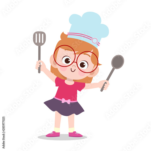 happy kid cooking chef vector illustration