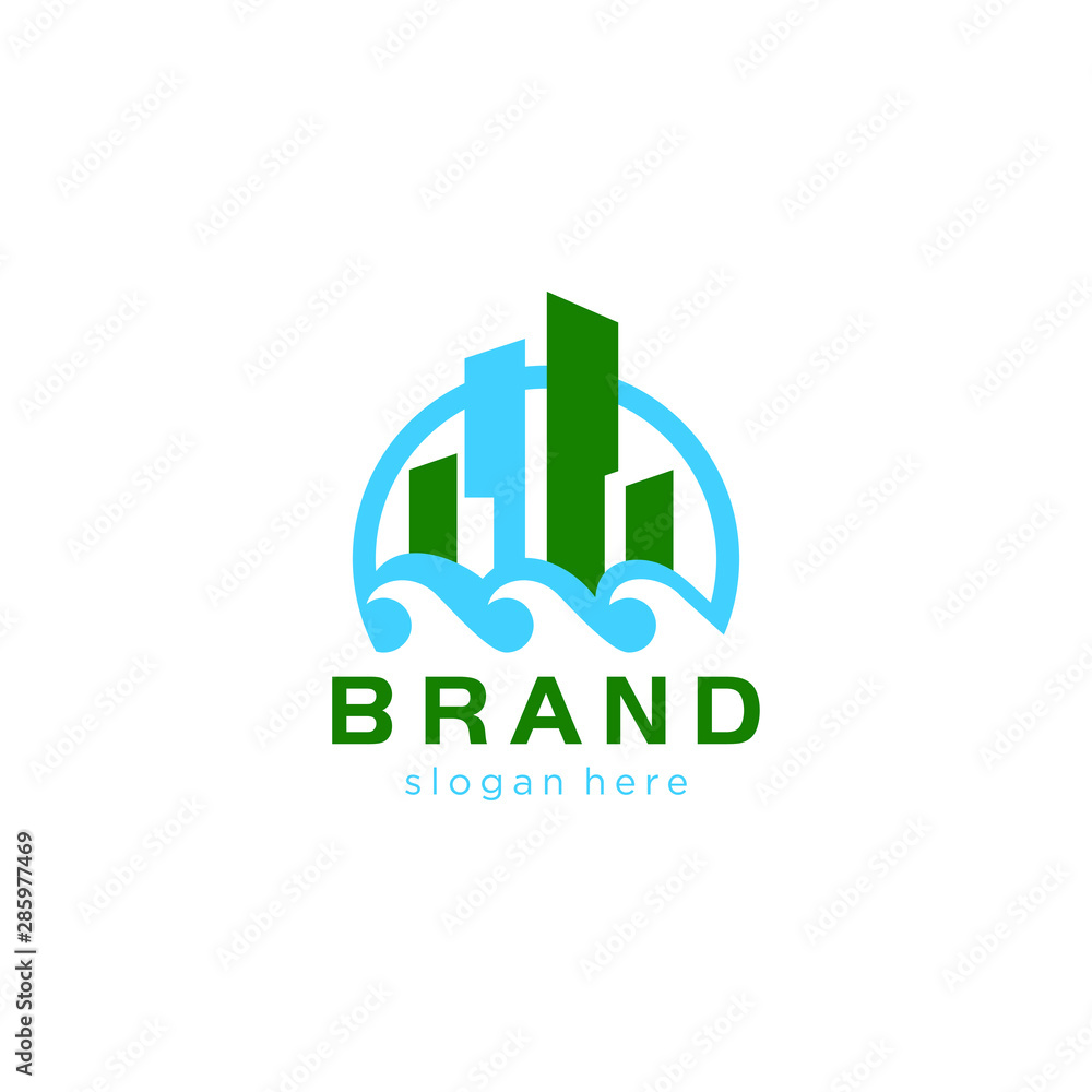 Beach city logo, building and wave logo ready to use Beach city logo, building and wave logo ready to use