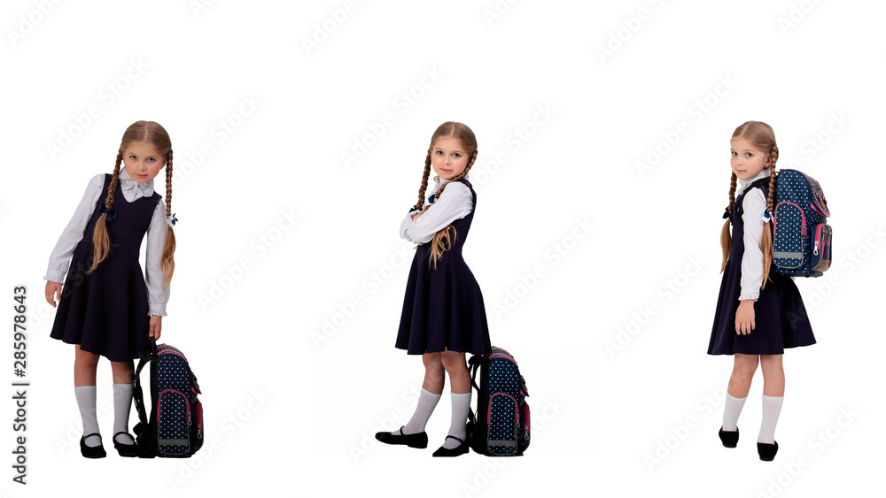girl schoolgirl in school uniform on white background girl schoolgirl in school uniform on white background