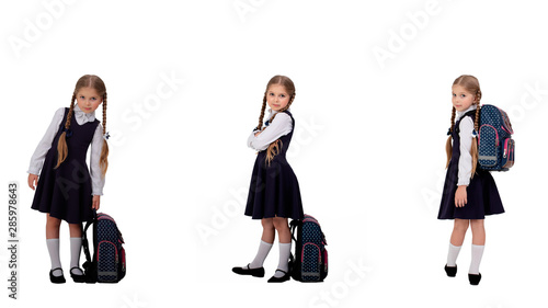 girl schoolgirl in school uniform on white background
