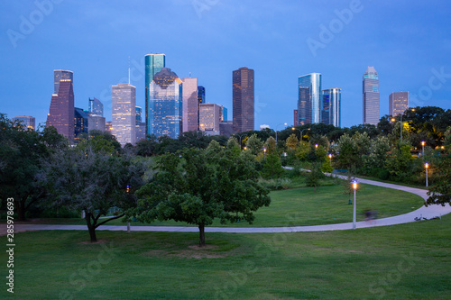 High quality image of Downtown Houston skyline in Houston, Texas USA at twilight. 