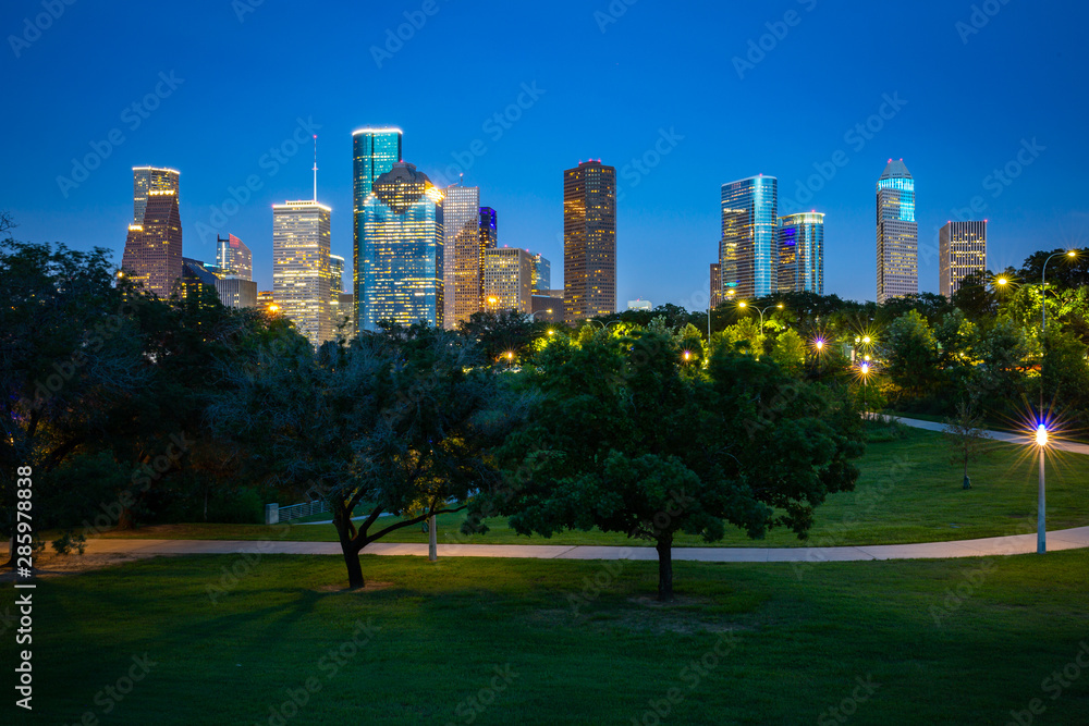 High quality image of Downtown Houston skyline in Houston, Texas USA at twilight. 