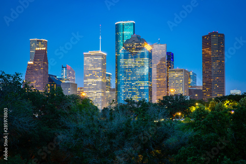 High quality image of Downtown Houston skyline in Houston, Texas USA at twilight. 