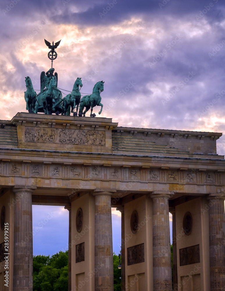 The Brandenburg Gate located in Pariser Platz in the city of Berlin, Germany.