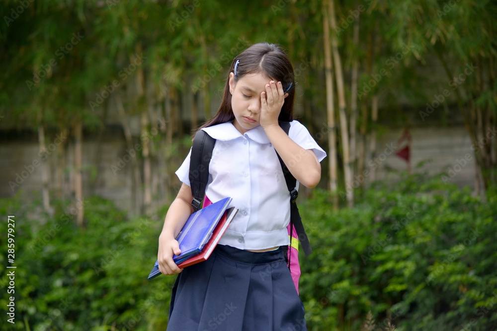 Sad Young Student Child With Notebooks Sad Young Student Child With Notebooks