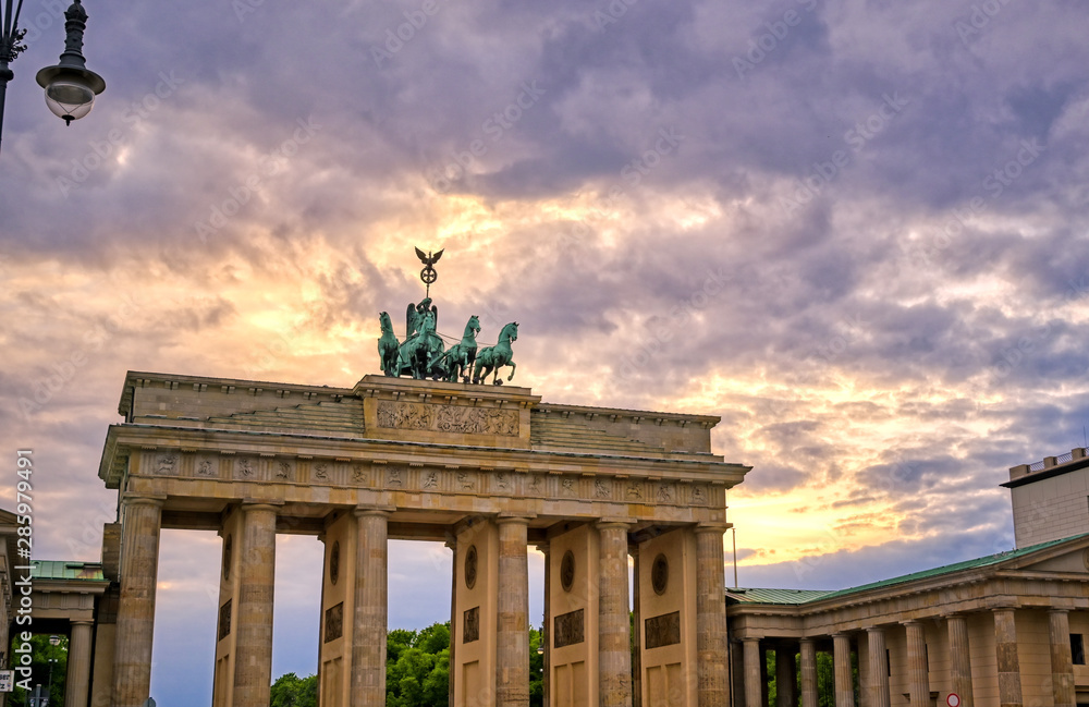 The Brandenburg Gate located in Pariser Platz in the city of Berlin, Germany.