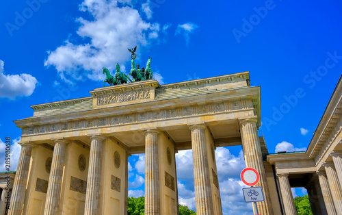 The Brandenburg Gate located in Pariser Platz in the city of Berlin, Germany.