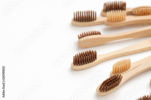 Wooden Toothbrush Isolated on White Background Copy Space