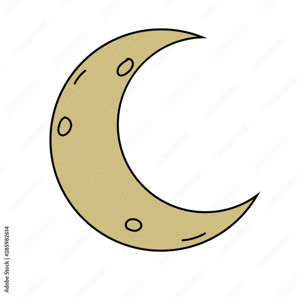 Cartoon doodle moon, crescent isolated on white background. Vector illustration. Cartoon doodle moon, crescent isolated on white background. Vector illustration.
