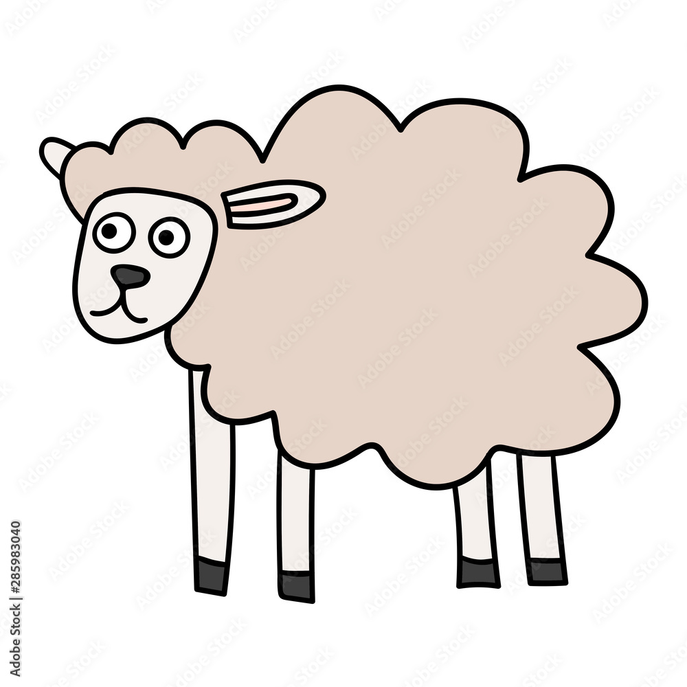 Fototapeta premium Cartoon doodle linear sheep isolated on white background. Vector illustration. 