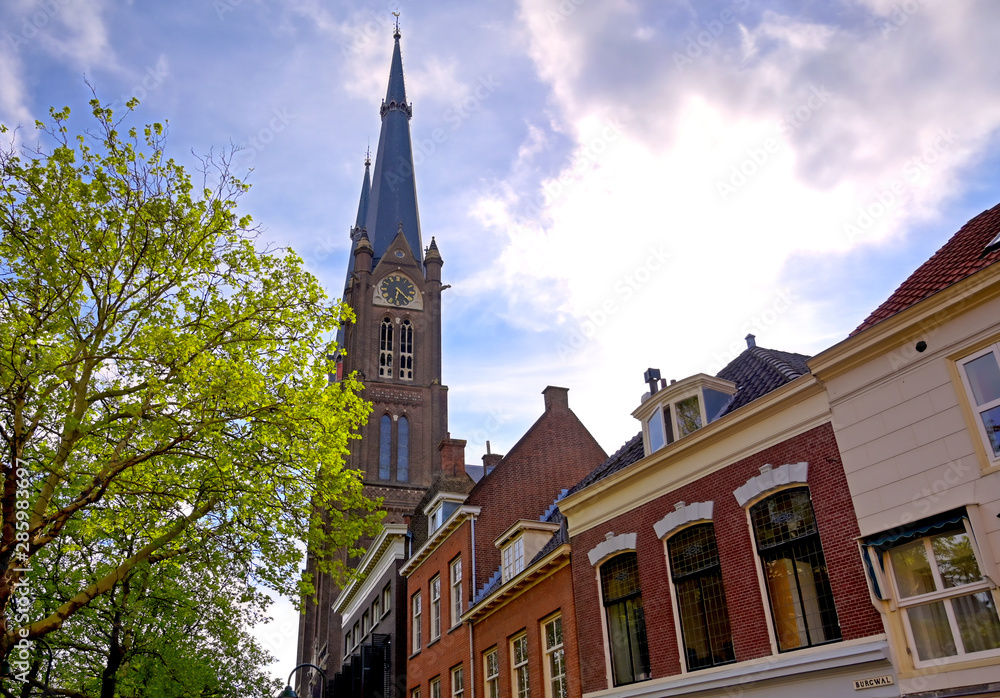 Obraz premium Architecture along the streets in the city of Delft in the Netherlands on a sunny day.