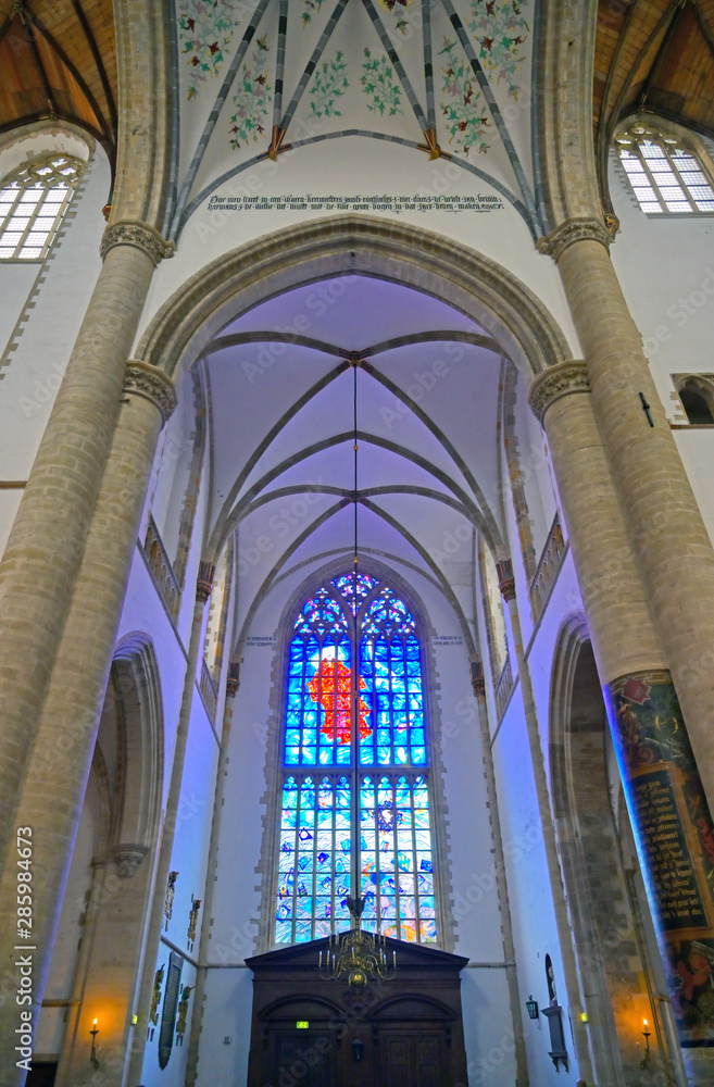 Haarlem, Netherlands - April 30, 2019 - The interior of the St. Bavo Church in the Dutch city of Haarlem, the Netherlands.