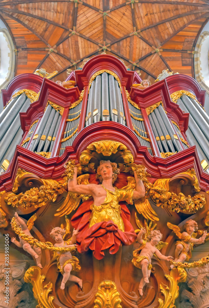 Haarlem, Netherlands - April 30, 2019 - The interior of the St. Bavo Church in the Dutch city of Haarlem, the Netherlands.