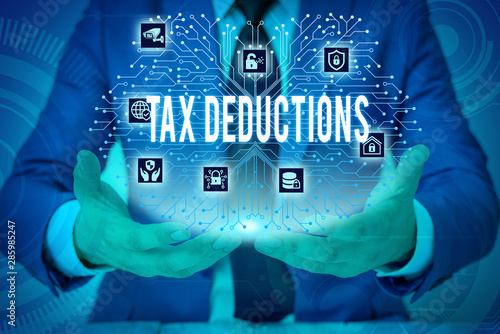 Fényképezés Text sign showing Tax Deductions