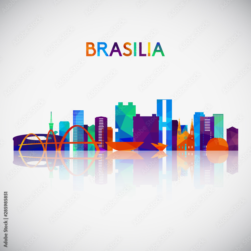 Brasilia skyline silhouette in colorful geometric style. Symbol for your design. Vector illustration.