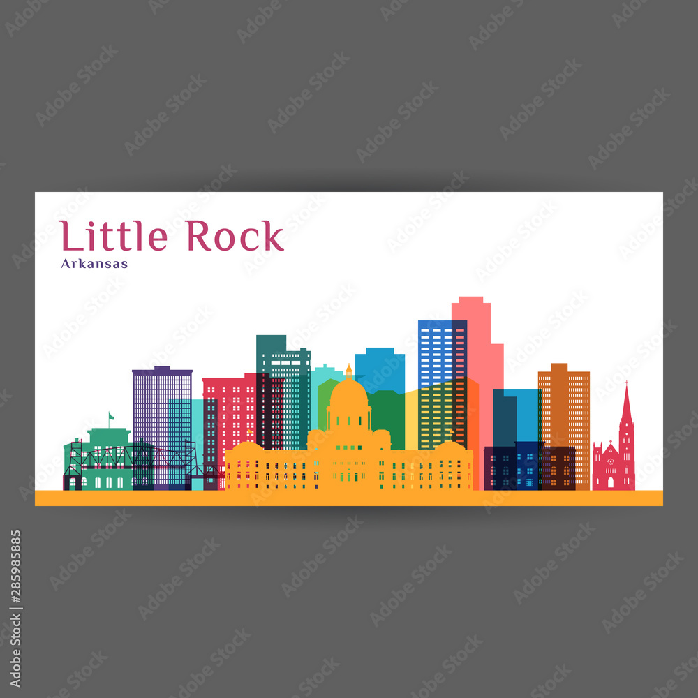 Little Rock city, Arkansas architecture silhouette. Colorful skyline. City flat design. Vector business card.