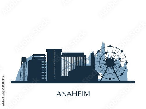 Anaheim skyline, monochrome silhouette. Vector illustration.