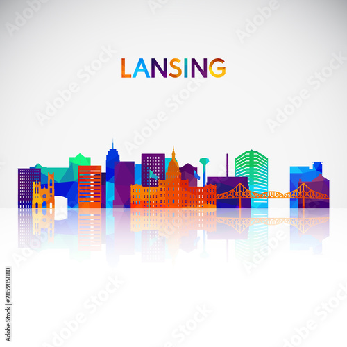 Lansing skyline silhouette in colorful geometric style. Symbol for your design. Vector illustration.