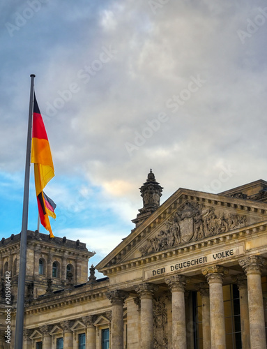 The Reichstag building located in Berlin, Germany which houses the German parliament, the Bundestag.
