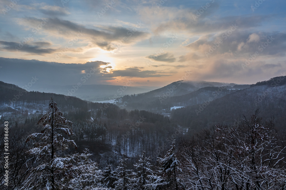 Sunset over village Rohdental in Germany