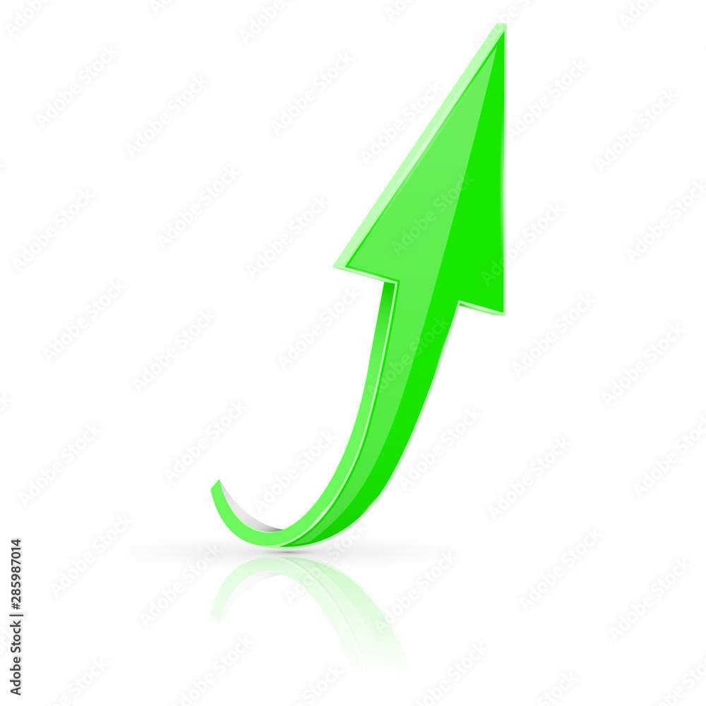 Up 3d arrow. Green sign with reflection Up 3d arrow. Green sign with reflection