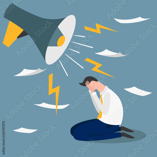 Boss pressure employee; tired, exhausted worker dealing with overly demanded pushy boss. Unrealistic expectations, deadline, stress disorder at work concept. How to eliminate stress at work.