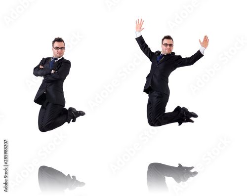 Jumping businessman isolated on the white
