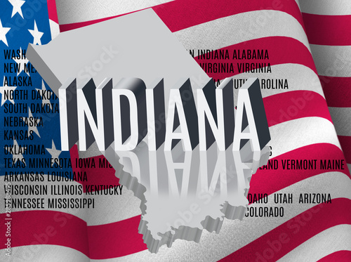 Indiana inscription on American flag background .3D illustration photo