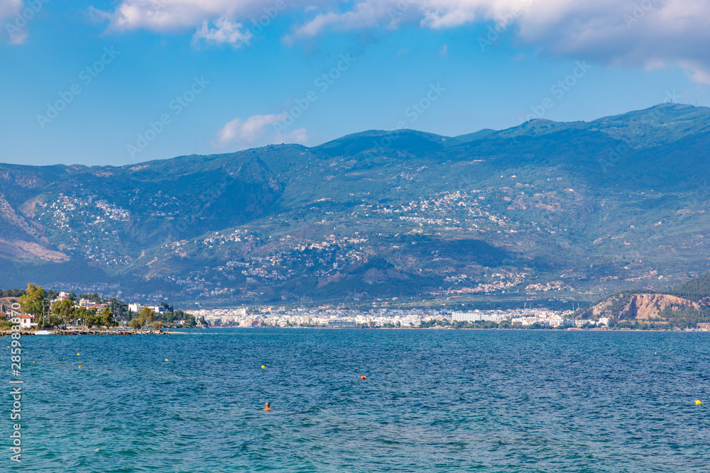 View to Volos city from sea. Greece