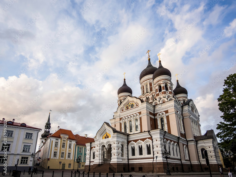 Wide angle scenery of Alexander Nevsky Cathedral in Tallinn old town