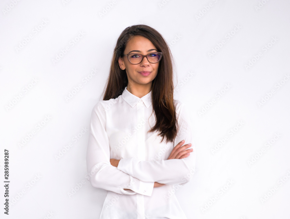 smiling business woman with glasses smiling business woman with glasses