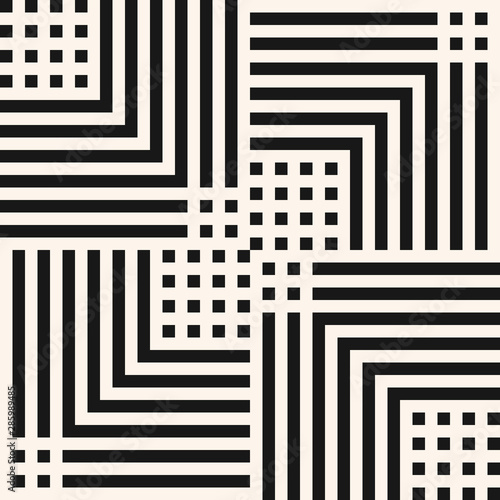 Vector geometric lines seamless pattern. Linear texture with squares, stripes