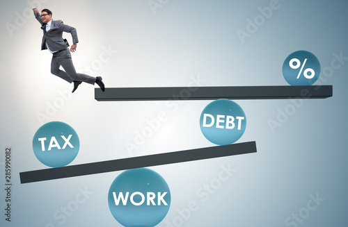 Businessman in debt and tax business concept