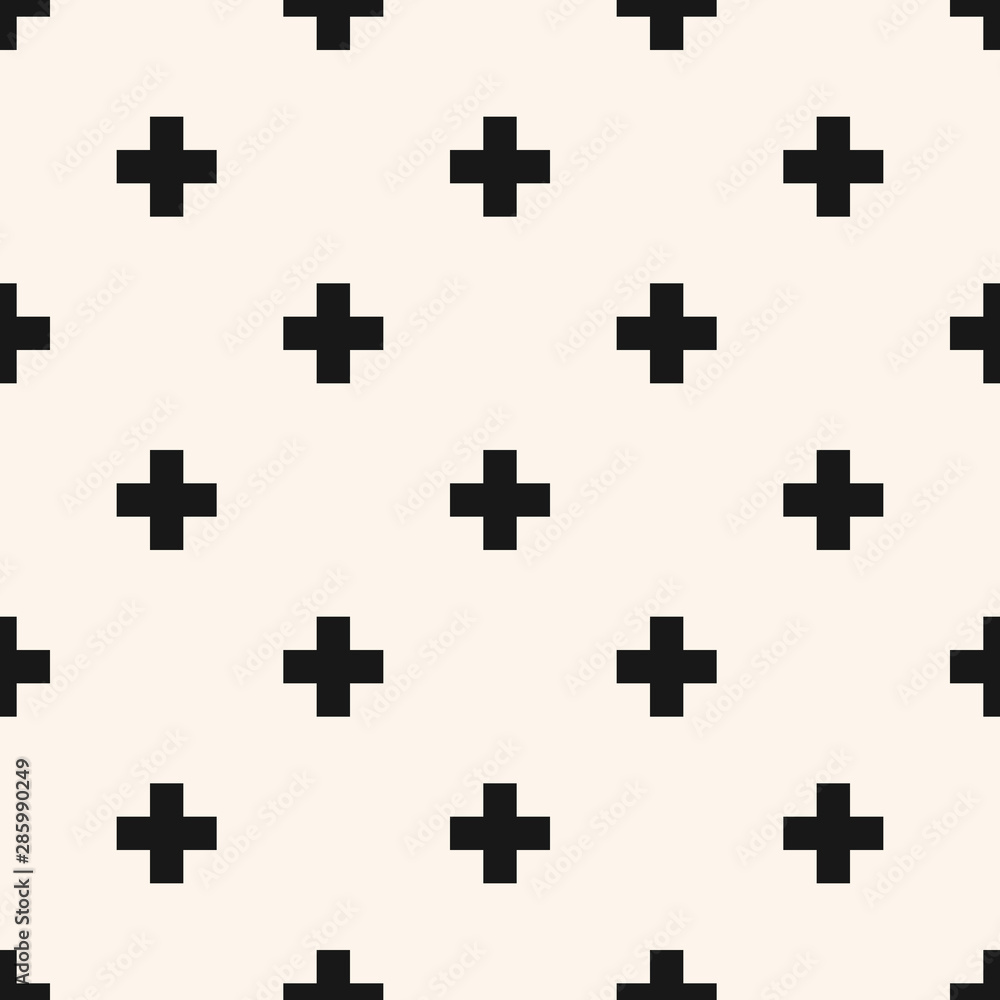 Simple minimal vector geometric seamless pattern with crosses. Black and white Simple minimal vector geometric seamless pattern with crosses. Black and white