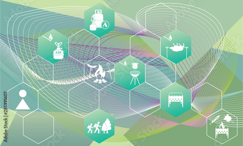Poster with Set of travel and camping equipment icons