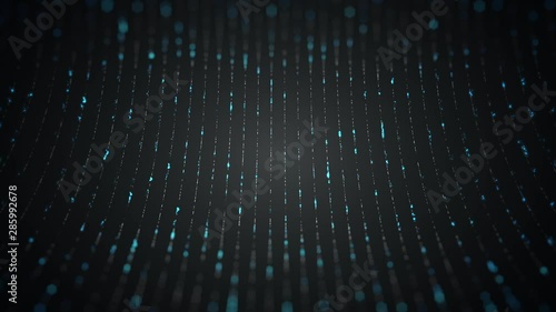 Abstract background with animation of technology data transfer in optical fibers or different abstract cables as glow lines and glow particles. Animation of seamless loop.