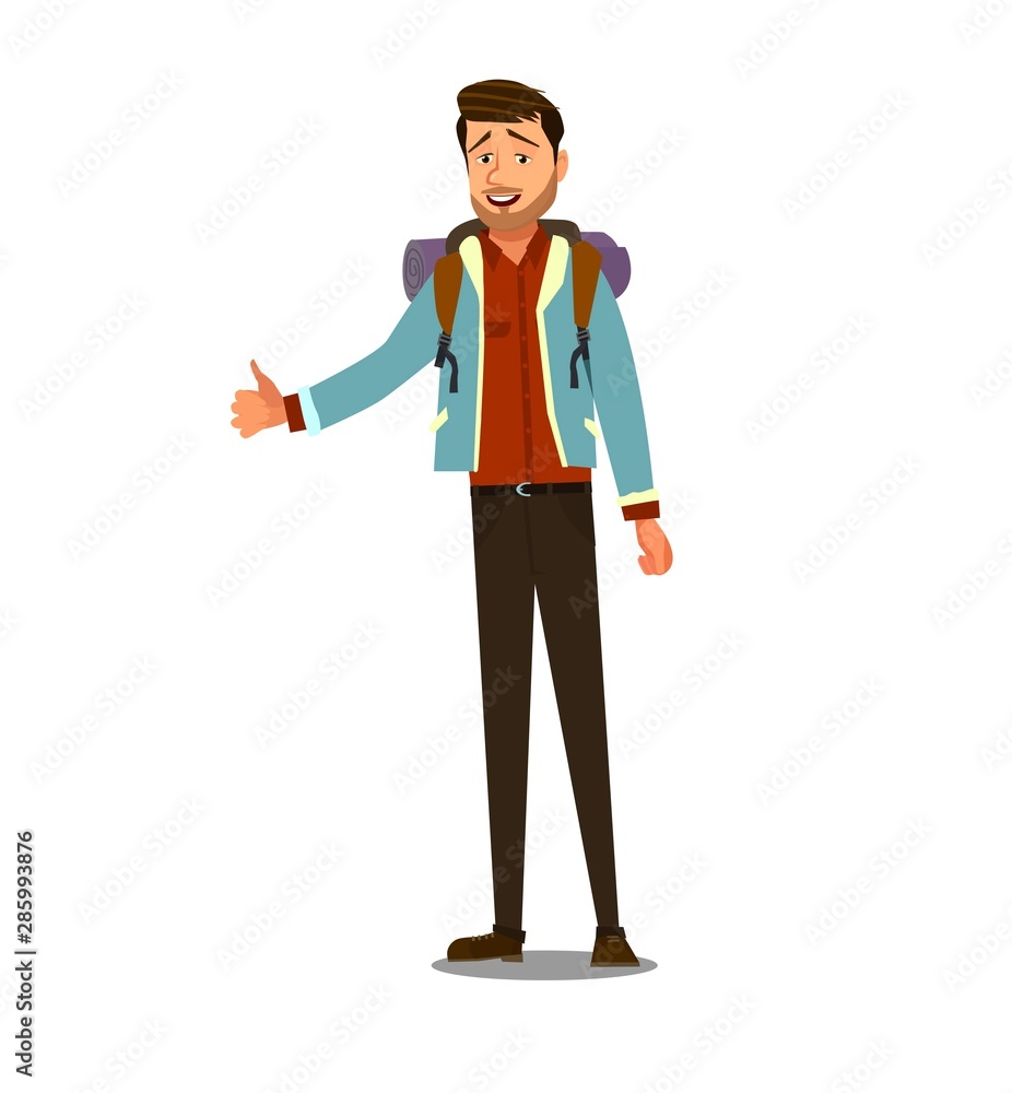 Vector. Hitchhiking road travel concept. Vector illustration Vector. Hitchhiking road travel concept. Vector illustration