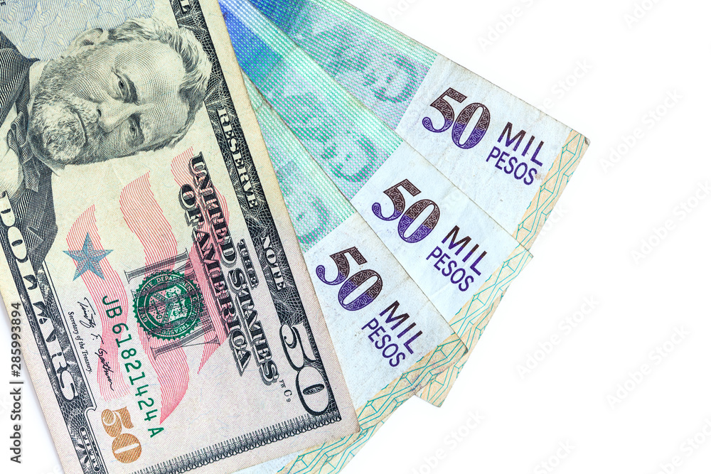 Exchange rate between US dollar and Colombian peso in 2019. More than 3000 pesos each dollar Exchange rate between US dollar and Colombian peso in 2019. More than 3000 pesos each dollar