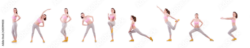 Young woman doing exercises on white Young woman doing exercises on white