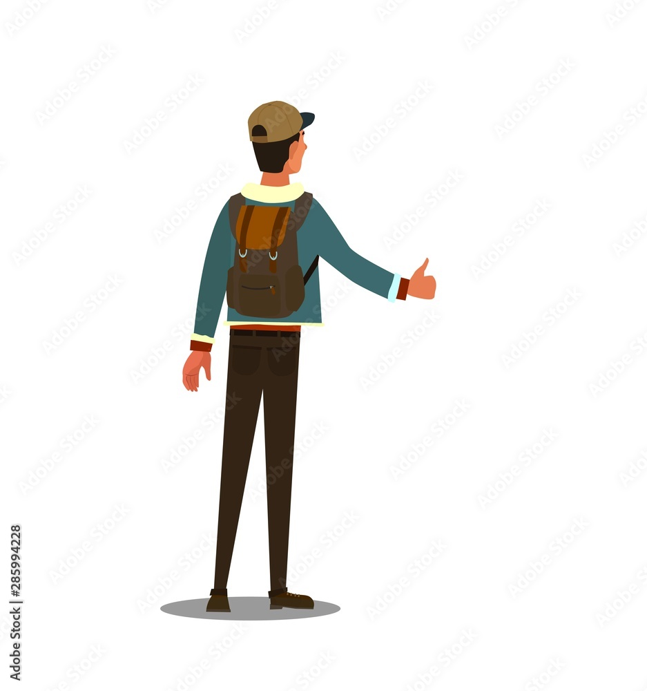 Vector. Hitchhiking road travel concept. Vector illustration