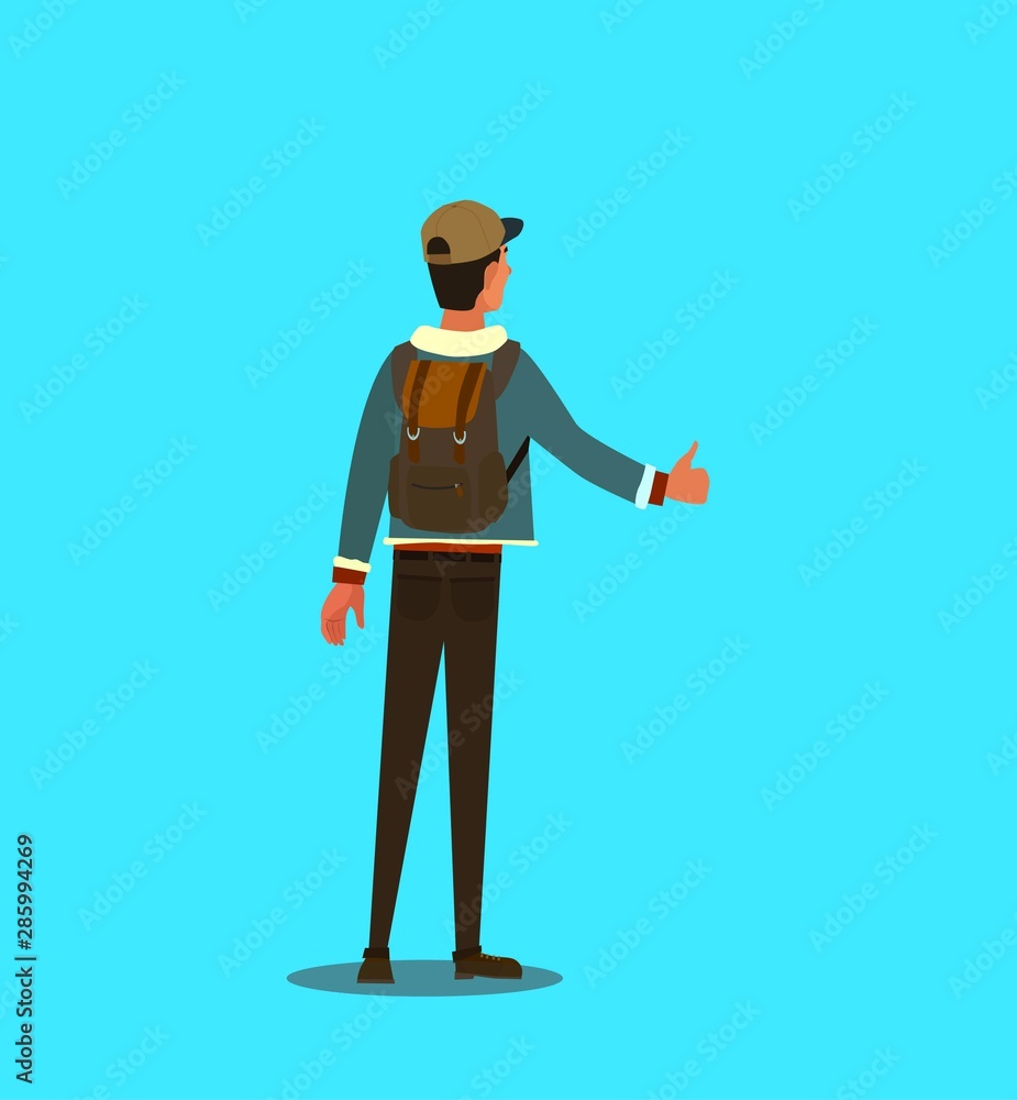 Vector. Hitchhiking road travel concept. Vector illustration