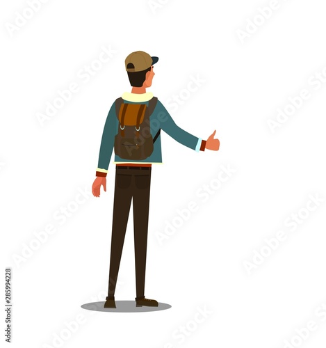 Vector. Hitchhiking road travel concept. Vector illustration