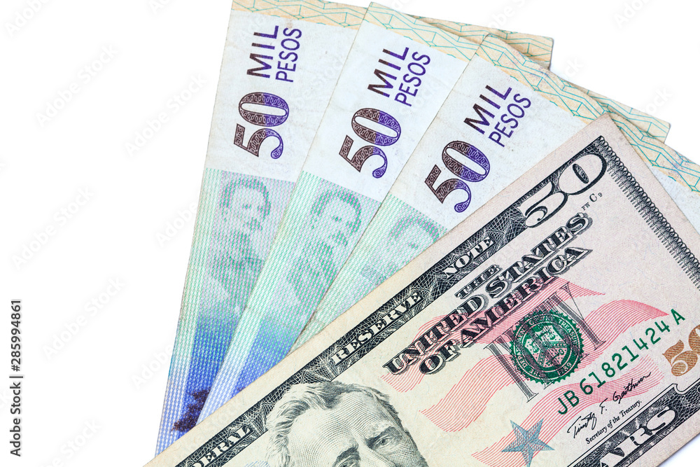 Exchange rate between US dollar and Colombian peso in 2019. More than 3000 pesos each dollar Exchange rate between US dollar and Colombian peso in 2019. More than 3000 pesos each dollar